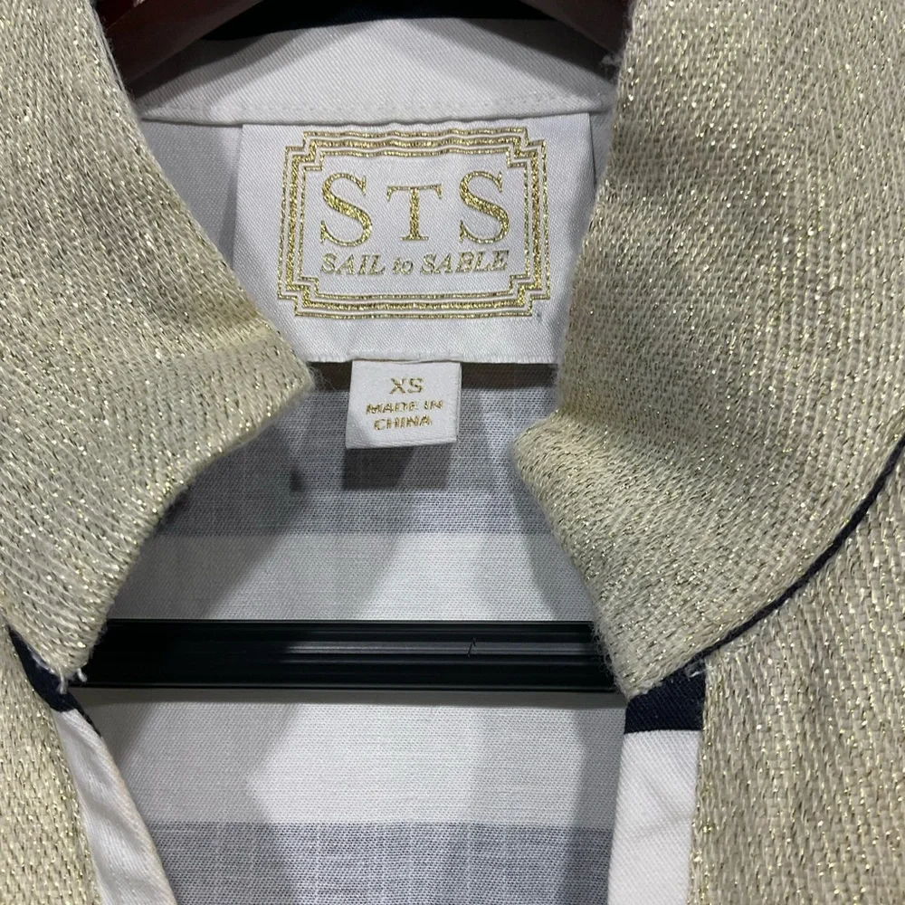 STS Sail to Sable navy & white striped dress gold collar & neckline, side zip XS - Picture 3 of 16
